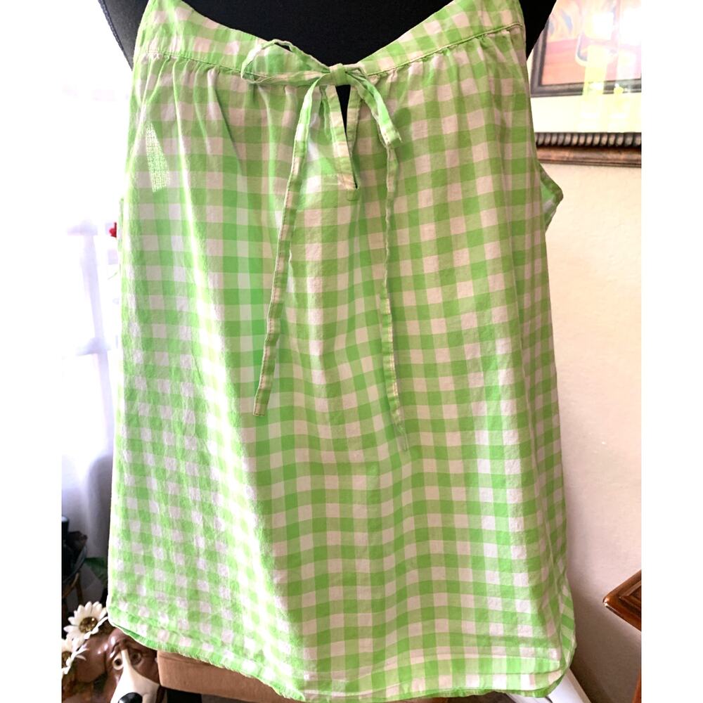 J. CREW GREEN/WHITE GINGHAM CHECKED CROPPED SPAGHETTI STRAPS COTTON TOP XL